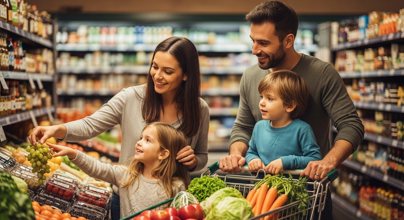 Family at grocery store